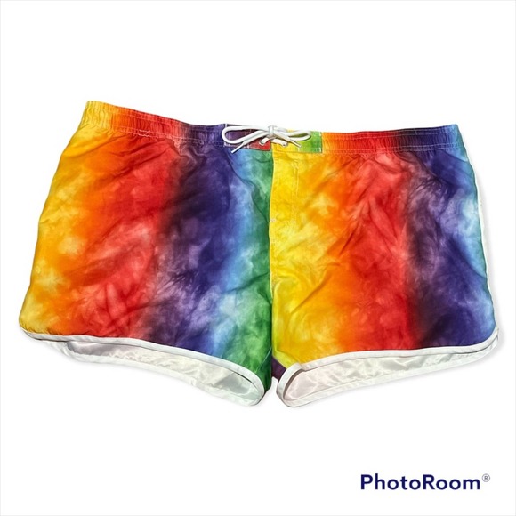 Pride Gender Inclusive Adult Tie-Dye Rainbow Swim Trunks NWTXXL - Picture 2 of 4